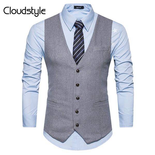 Cloudstyle 2018 Newest Men Vest Fashion Slim Fit Pure Color Mens Ves