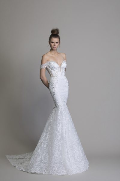 Off The Shoulder Guipure Lace Mermaid Wedding Dress With Crystal .