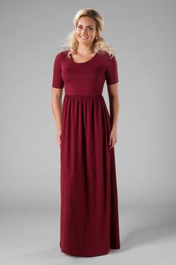 Modest Dresses : MK23767 burgundy *Buy one, get one FREE* - FINAL .