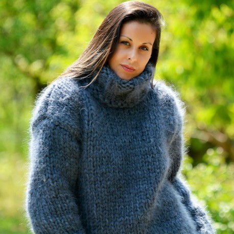 Thick 10 strands dark gray hand knit mohair sweater by Extravagant
