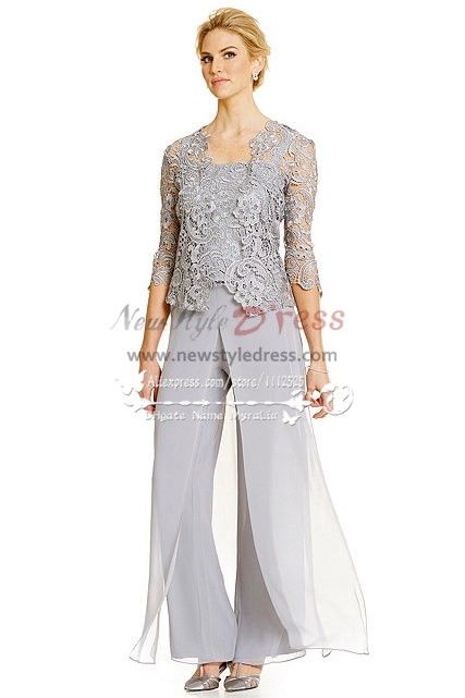Silver grey 3PC Pantset for Summer wedding Mother of the bride .