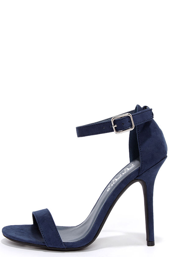 Sexy Single Strap Heels - Ankle Strap Heels - Navy Blue Heels - $22.
