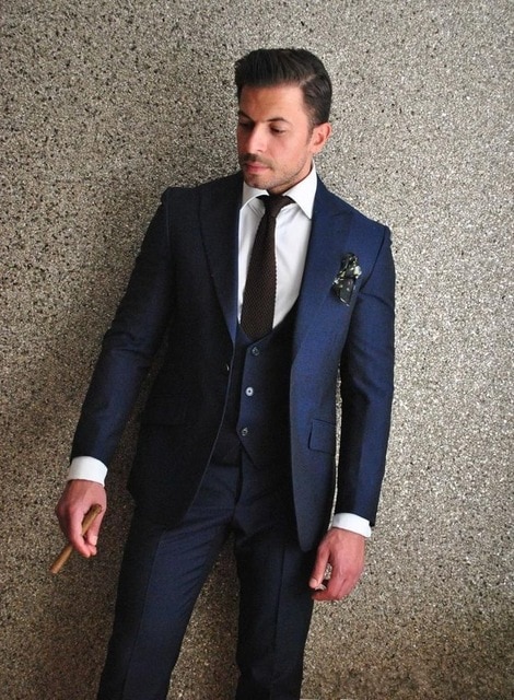 2017 Latest Coat Pant Designs Navy Blue Men Wedding Suits Slim Fit .