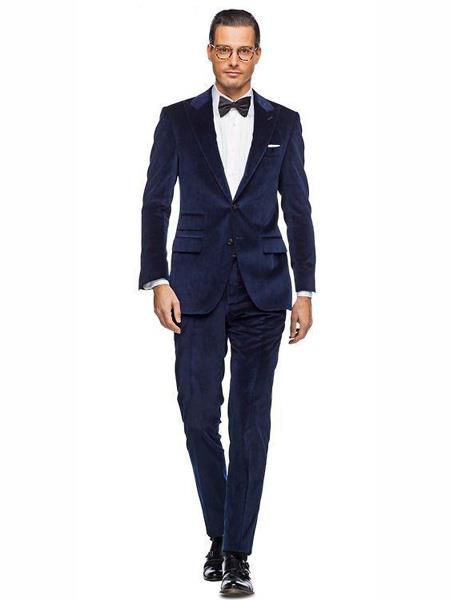 Alberto Nardoni Mens Dark Navy Blue Suit For Men Velvet Suit .