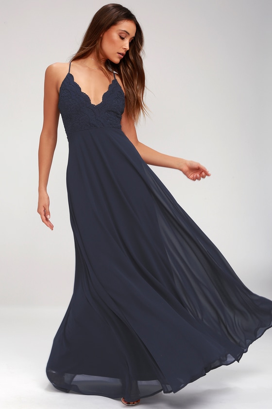 Madalyn Navy Blue Lace Maxi Dress | Lace maxi, Peach maxi dress