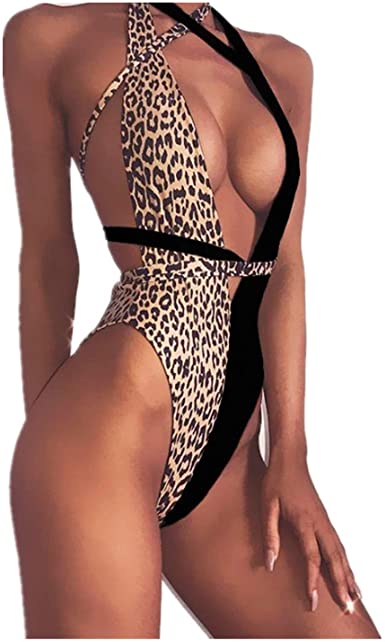 Women Leopard Print One Piece Swimsuit Swimwear Bandage High Cut .