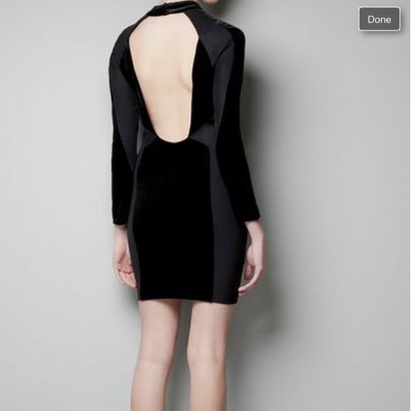 Zara Dresses | Black Velvet Open Back Dress | Poshma