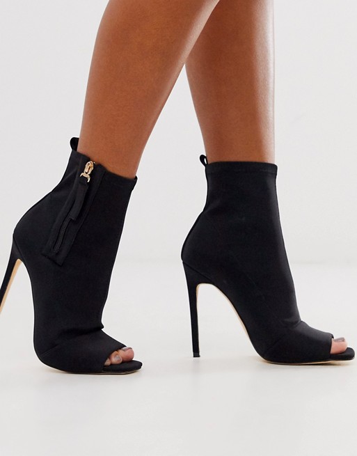 Simmi London peep toe heeled sock boots in black | AS