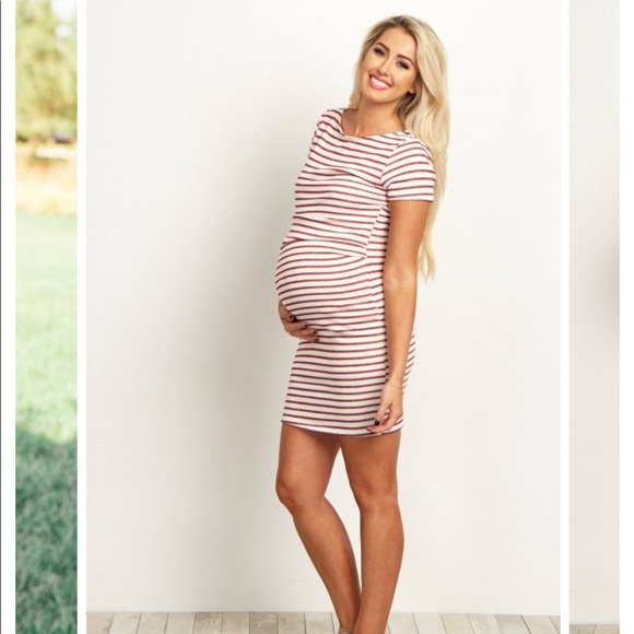 pink blush Dresses | Striped Maternity Dress | Poshma