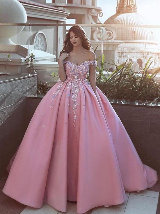 Ball Gown Prom Dresses Off-the-shoulder Sweep Train Satin Long .