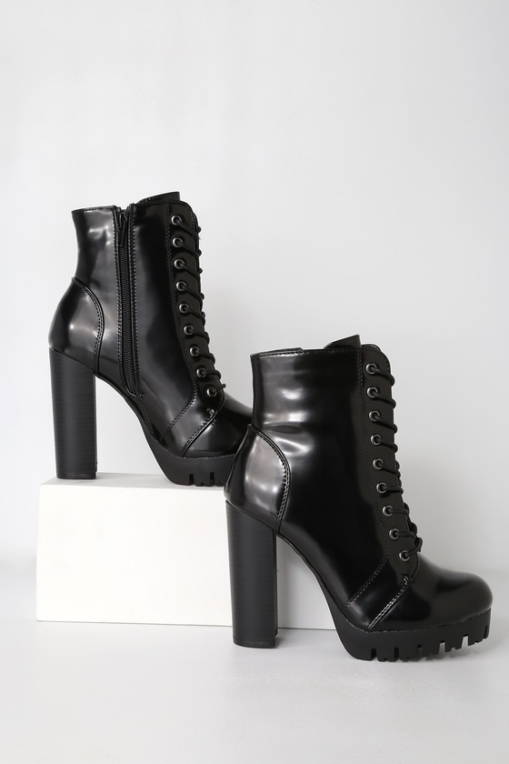 Cool Black Boots - Platform Boots - Black Patent Boo