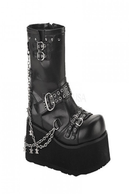 Black Faux Leather Chained Platform Boots Boots Catalog:women's .