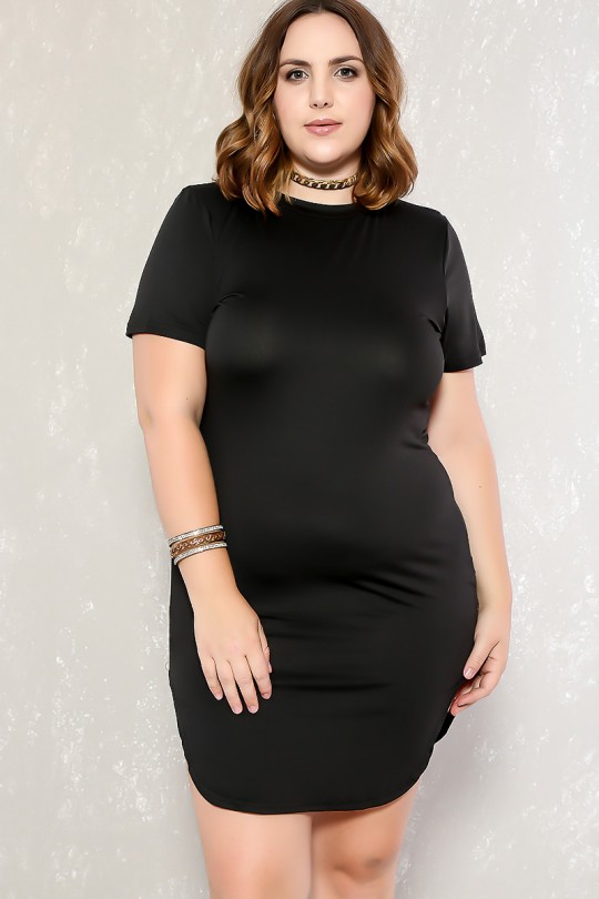 Sexy Black Short Sleeve Bodycon Casual Plus Size T Shirt Dre