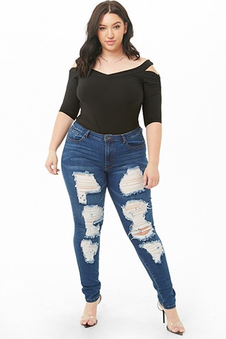 Plus Size Distressed Skinny Jeans | Forever 21 | Plus size .