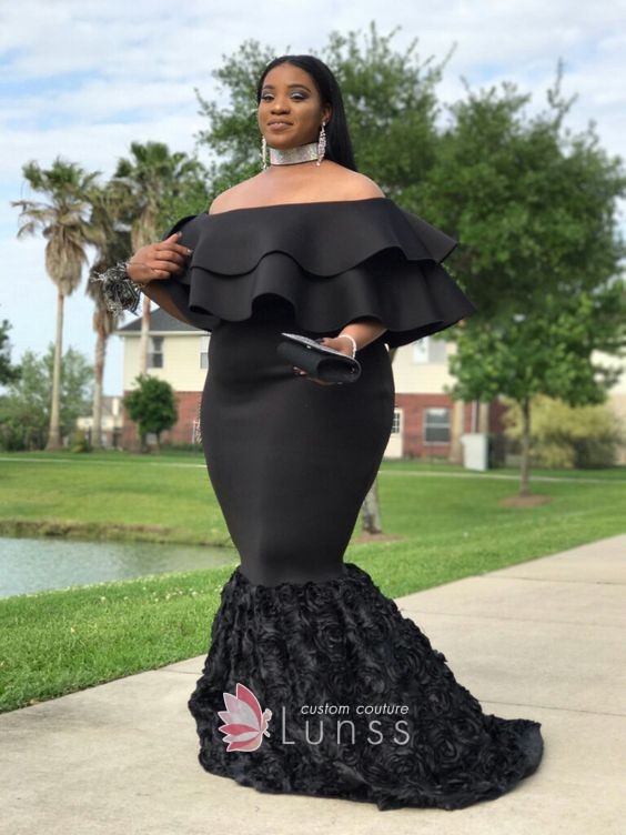 Off-shoulder 3D Rose Mermaid Plus Size Prom Gown - Lun