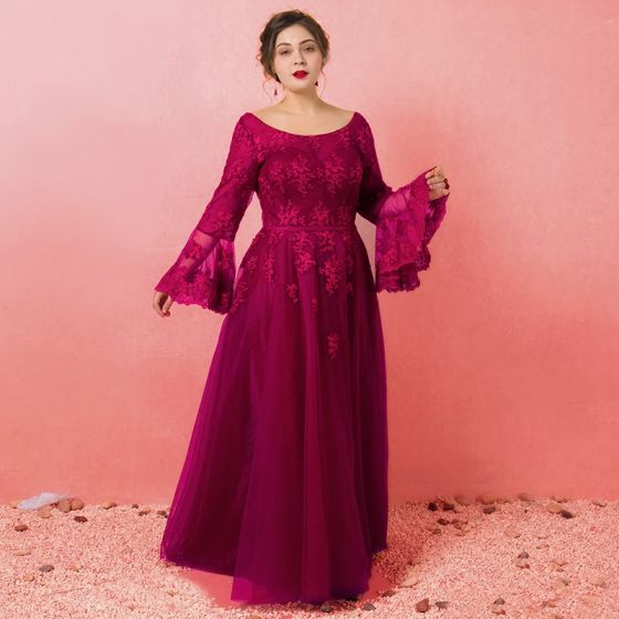 Amazing / Unique Burgundy Plus Size Prom Dresses 2018 A-Line .