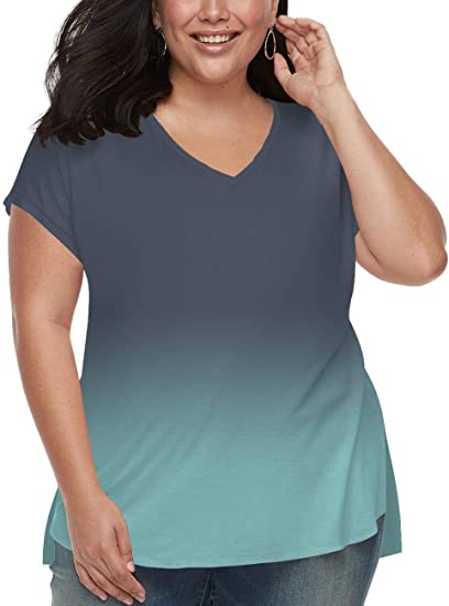 Plus Size Tops for Women Short Sleeve V Neck Plain T Shirts Summer .