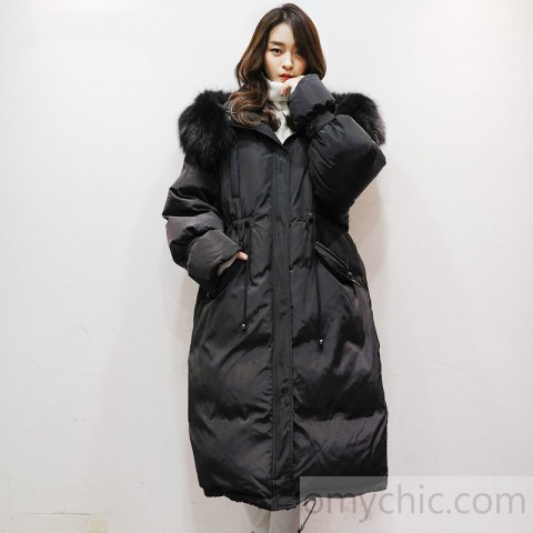 women black warm winter coat plus size faux fur collar hooded .