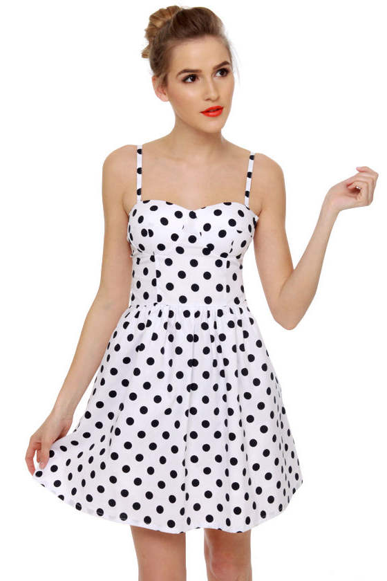 Cute Polka Dot Dress - White Dress - Retro Dress - $32.