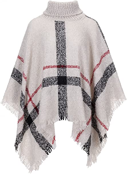 Amazon.com: QZUnique Women's Turtleneck Poncho Sweater Knit Cape .