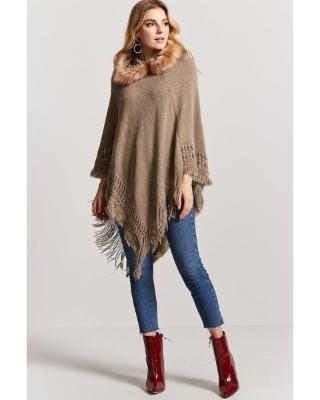 The Best Sales for Forever21 Faux Fur Hooded Poncho Sweat