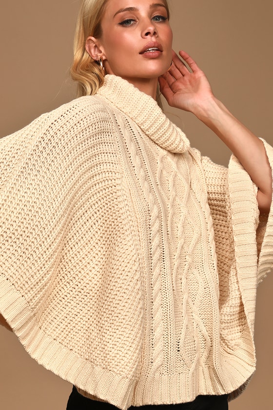 Chic Cream Sweater - Poncho Sweater - Cable Knit Poncho Sweat
