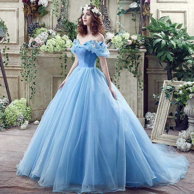 Cinderella Series Blue Princess Wedding Dresses with Butterfly .