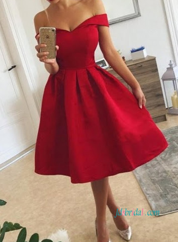 PD18009 Lovely off shoulder short red prom party dresses cocktail .