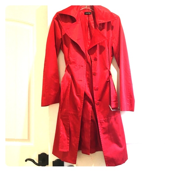 bebe Jackets & Coats | Red Satin Trench Coat | Poshma
