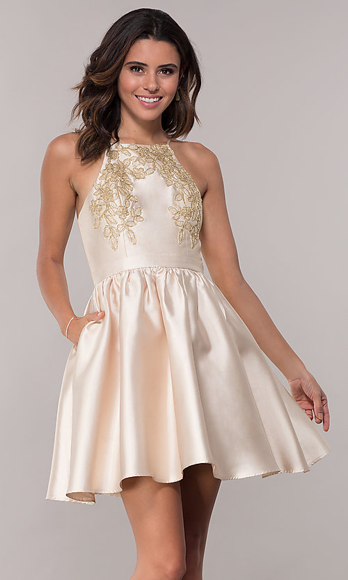 A-Line Short Homecoming Dress with Pockets - PromGi