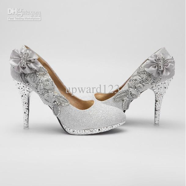Glitter Silver 10cm Bridal High Heels Shoes Wedding Bridesmaid .