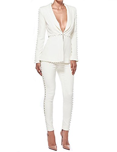 UONBOX Women's Cut Out 2 Pieces Slim Fit Blazer Jacket Clout Wear .
