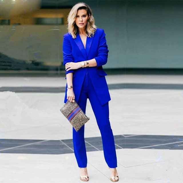 New Royal blue 2 piece set women business suits slim fit ladies .