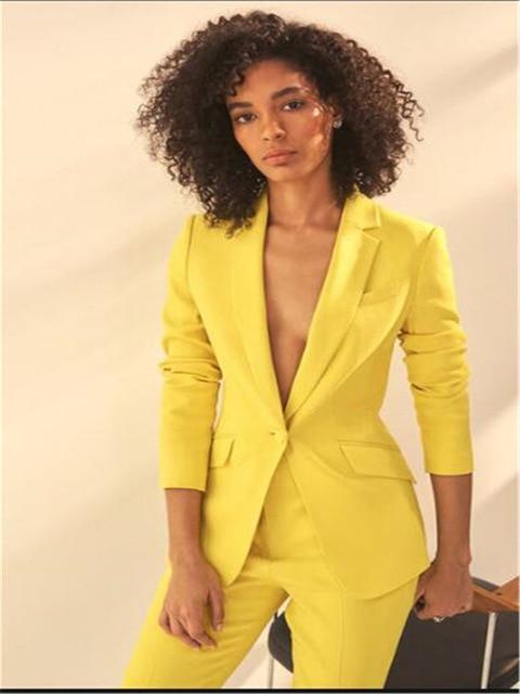2019 New Yellow One Button Notch Lapel Women's 2 Pieces Slim Fit .