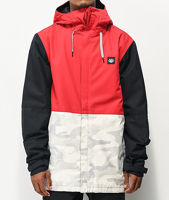 686 Foundation Snow Camo, Red & Black 10K Snowboard Jacket | Zumi