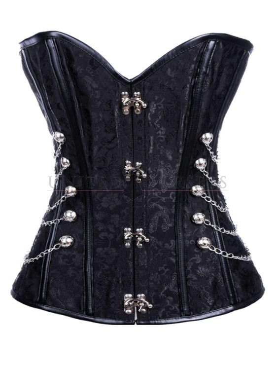 Military Inspired Sweetheart Bust Line Black Steampunk Overbust Cors
