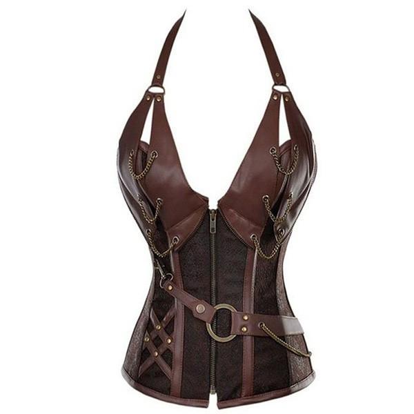 Victorian Zipper Belt Chain Leather Steampunk Corsets Vest|Hiipps.c
