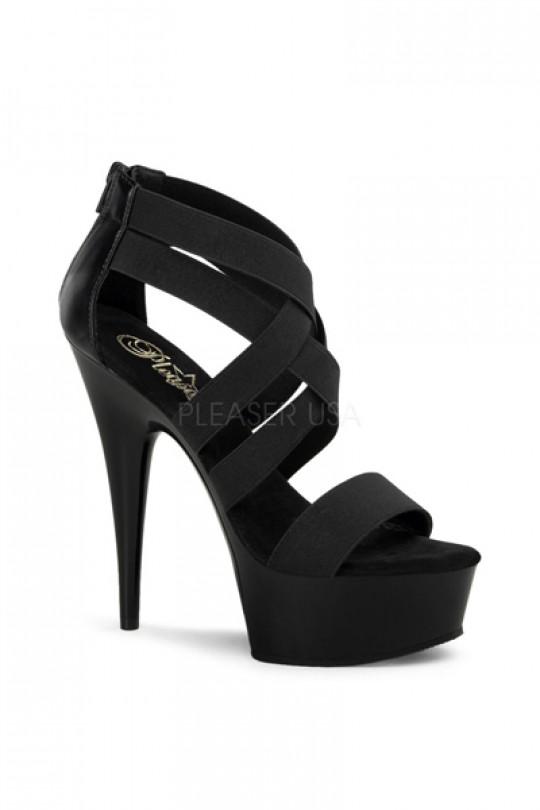 Black Elastic Strappy Platform Heels Heel Shoes online store sales .