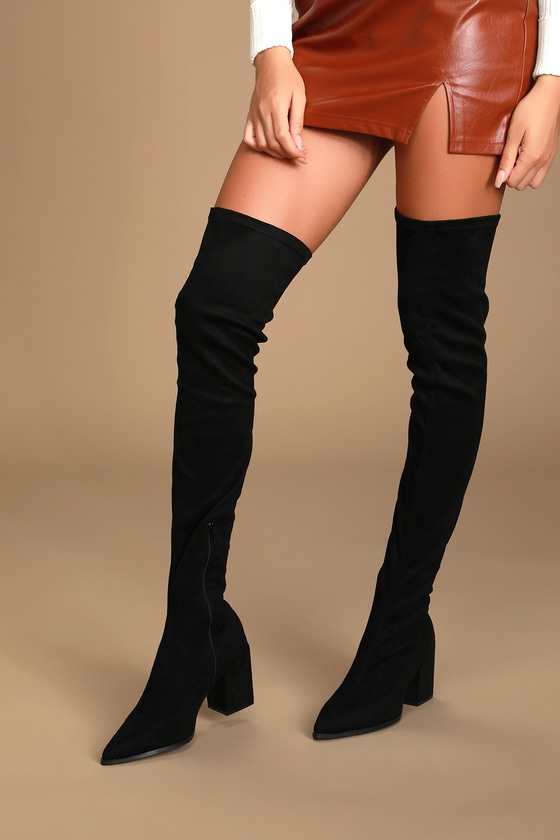 Chic Black Suede Boots - Over The Knee Boots - OTK Boo