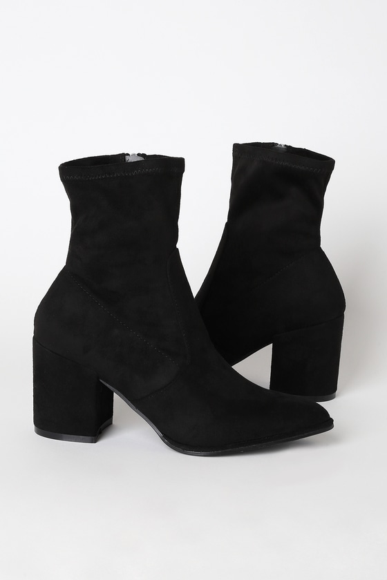 Cute Black Boots - Suede Boots - Sock Boots - Suede Sock Boo