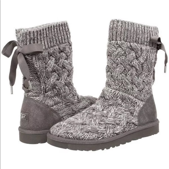 UGG Shoes | Isla Knit Sweater Boots With Ribbons | Poshma