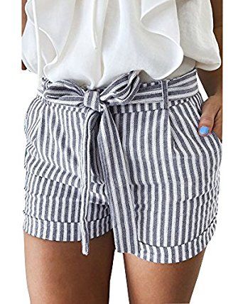 GAMISOTE Women Summer Striped Shorts Casual Hot Pants with Belt at .
