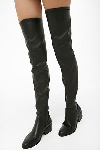 Forever 21 Faux Leather Thigh-high Boots Black from Forever 21 on .