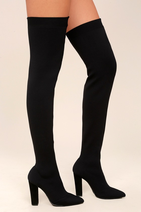 Sexy Black Over the Knee Boots - Knit Thigh High Boo