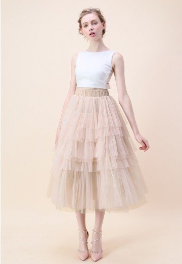 Love Me More Layered Tulle Skirt in Nude Pink - Retro, Indie and .