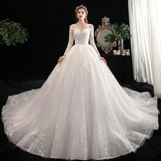 Chic / Beautiful Ivory Wedding Dresses 2020 Ball Gown V-Neck .