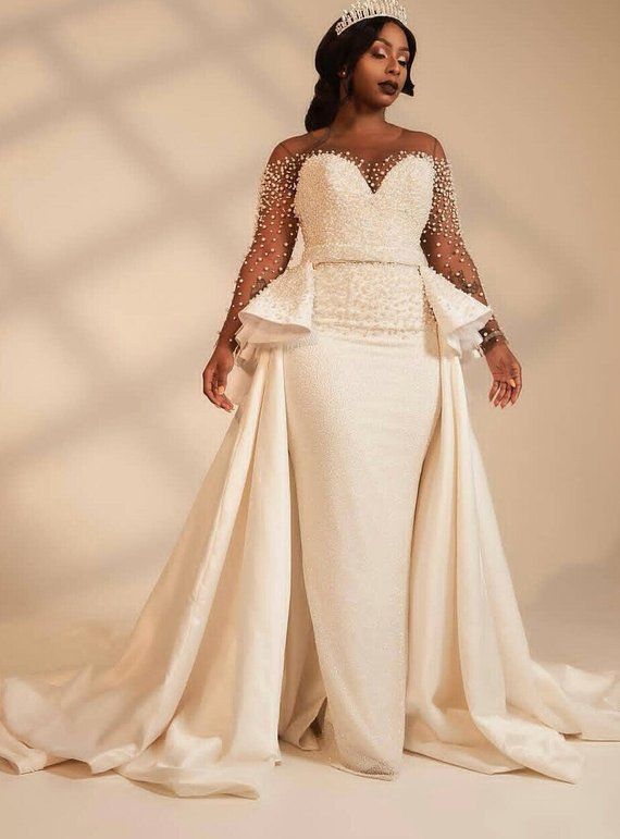 African white wedding dress with cape/African cape dress with side .