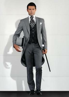 Men's Gray Formal Tailcoat 3 Piece Suit Groom Tuxedos Suit Wedding .