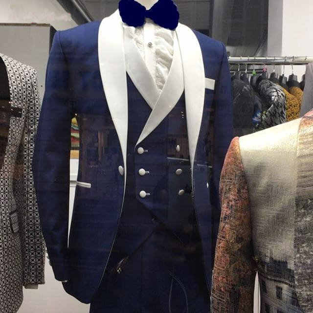 Men Wedding Suits 2019 New Brand Design Blue Groomsmen White Shawl .