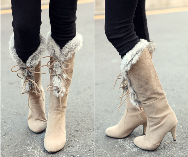 Maomao Edge Boots Shoes Lace High Heels Winter Boots on Luul
